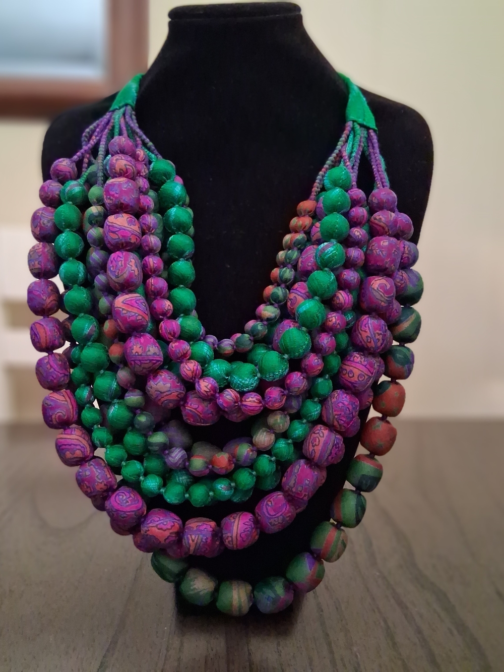 Green & Purple Statement Beaded Necklace